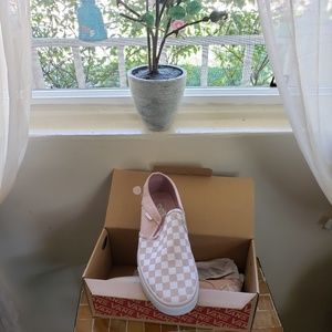 Checkerboard sepia rose slip ons Van's